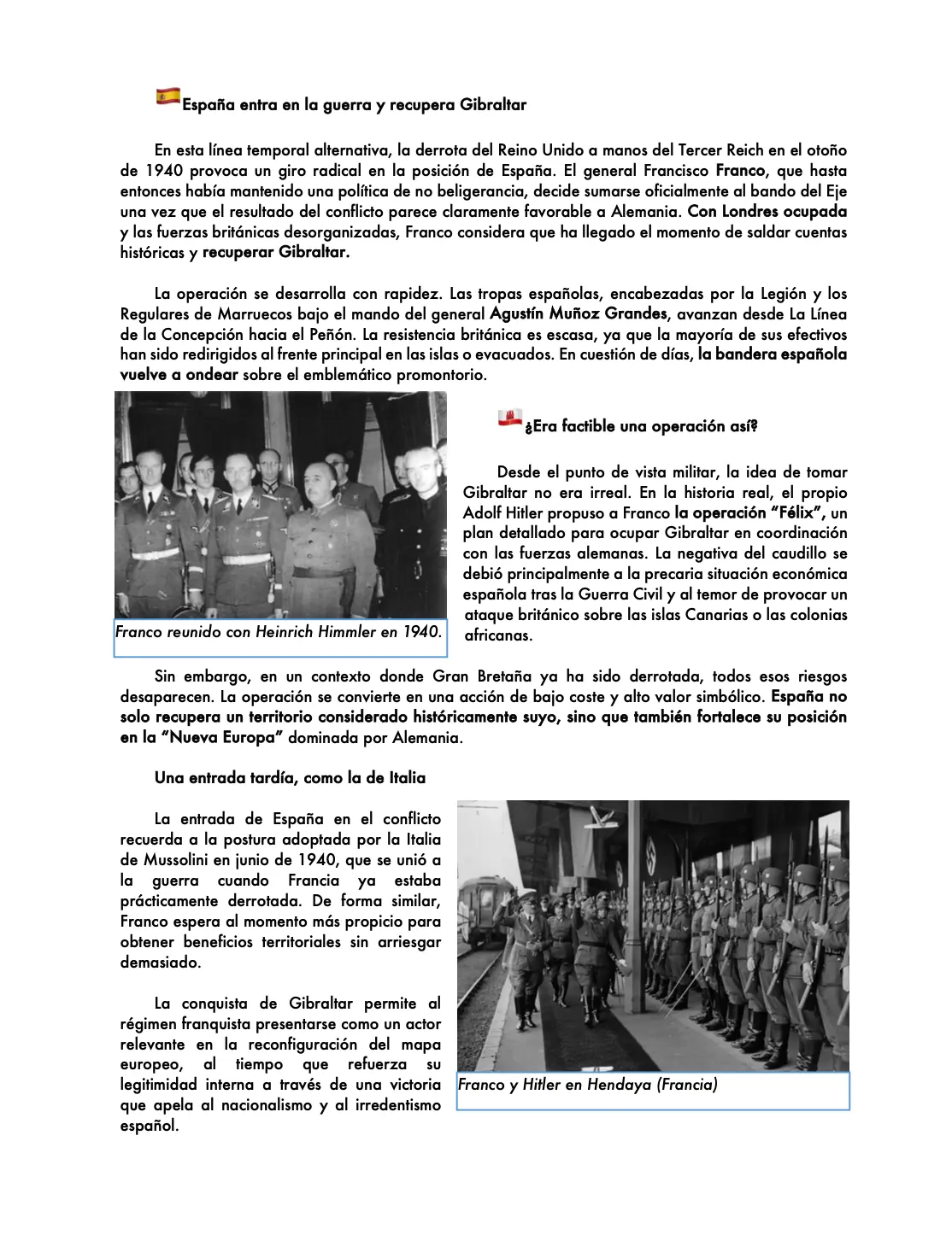 Fictional page about Spain and Gibraltar used as an example of how the alternate history was built